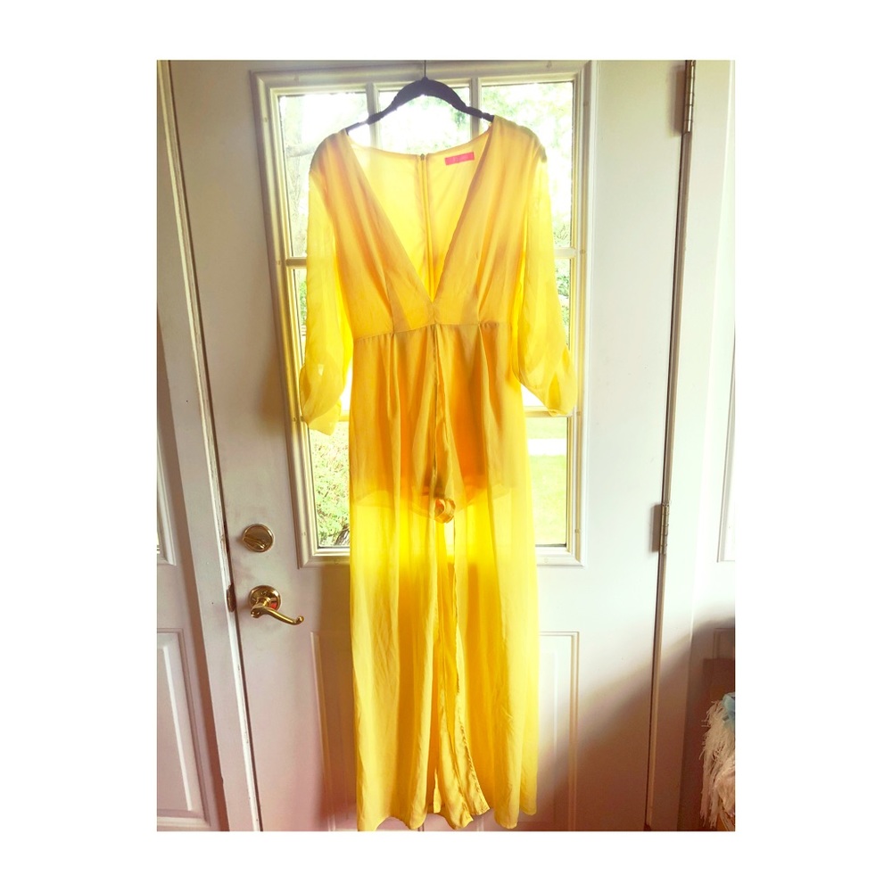 Bright Yellow Long Sheer Romper